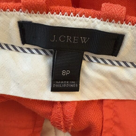 J.Crew Gazebo Wide Leg Crop High Rise Linen Pants Red Women Size 8P Petite - Picture 4 of 6
